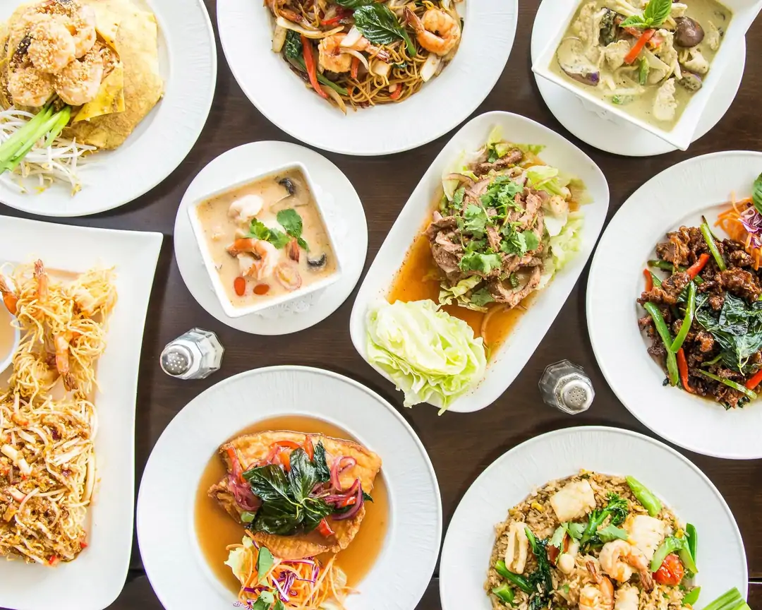 A spread of fresh Bamboo Blossom dishes
